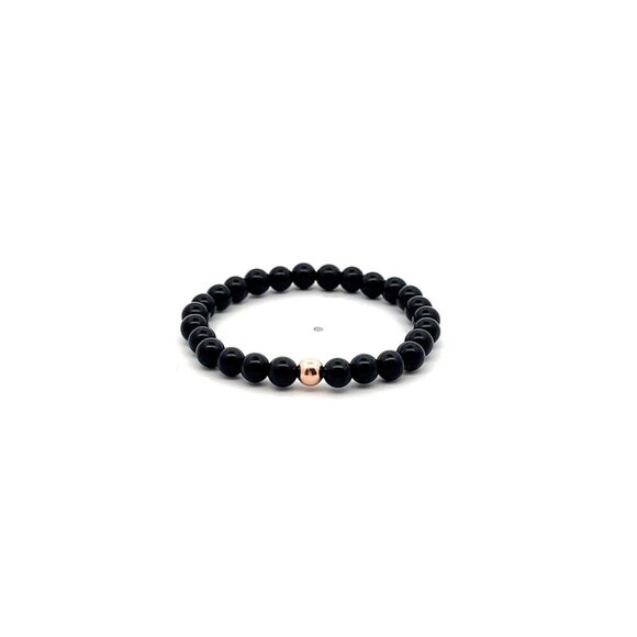 Natural Onyx Gemstones Mini 4mm 18K Rose Gold Charm Bead - Picture 1 of 5